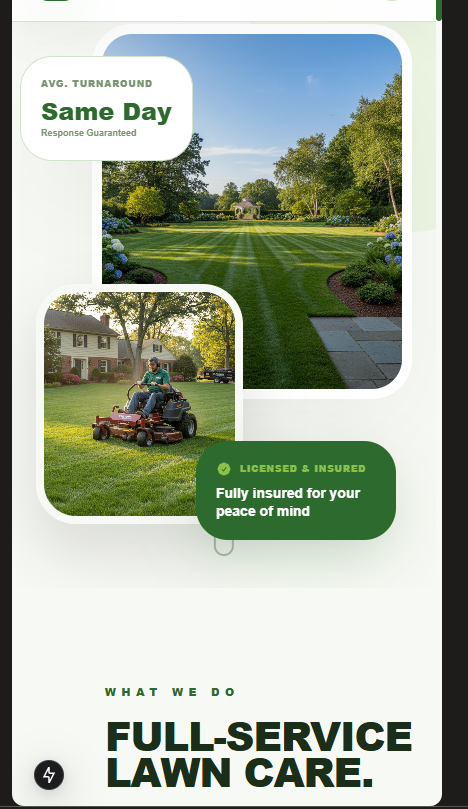 Cut Creators Lawn Service website on a mobile phone